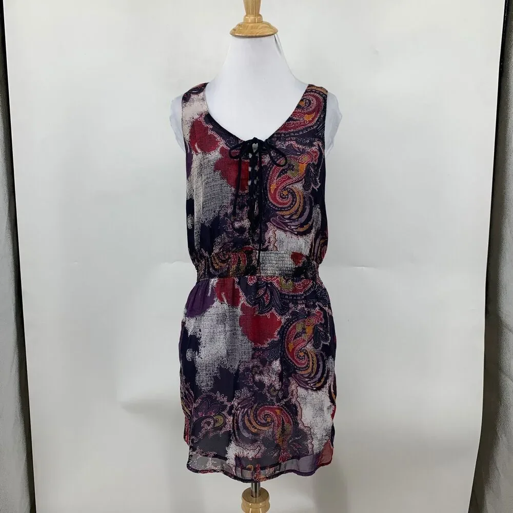 Free People Falling For Georgette Dress Womens Extra Small Smocked Paisley Lined